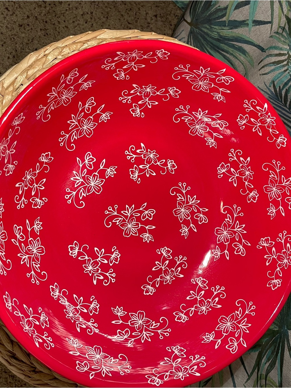 Temptations Red Floral Ceramic Serving Bowl